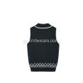 Boy's Knitted Jacquard Hem Stripe Neck School Vest